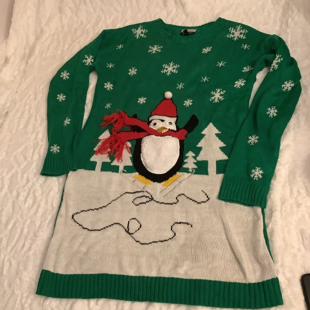 Allison Brittney Ugly Christmas penguin Sweater Dress Lg